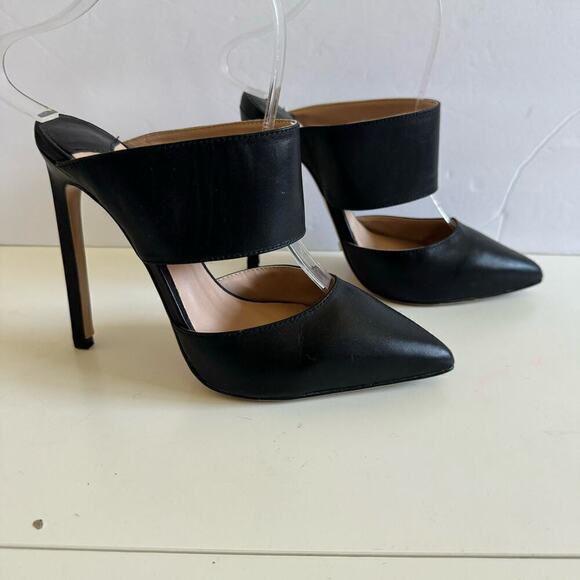 Tony Bianco Heels Pointed Toe Open Back 2 Strap Black Size 6 - Picture 2 of 8